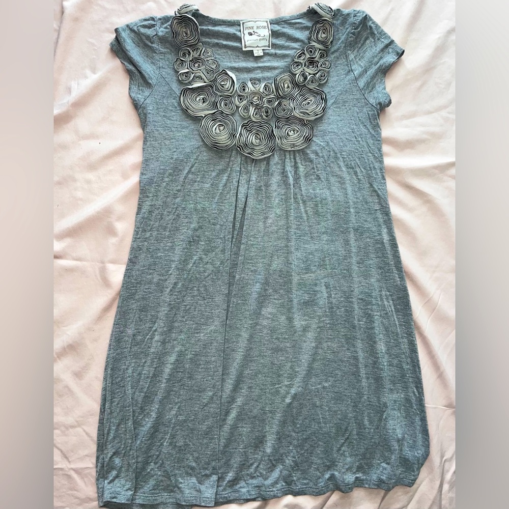 Grey Pink side dress with rose decor size small